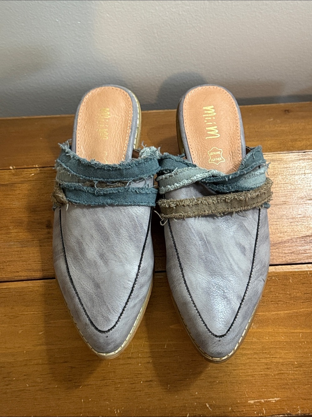 ANTHROPOLOGIE Mi.iM Tillie Fabric Wrapped Mules in Slate Blue - Picture 3 of 8